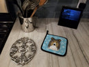 Snowflake Sheltie Pot Holder Set of 2 Heat Resistant Quilted Hot Pads 7.5 x 7.5 Inch, Insulated Kitchen Trivets for Cooking & Baking