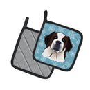 Snowflake Saint Bernard Pot Holder Set of 2 Heat Resistant Quilted Hot Pads 7.5 x 7.5 Inch, Insulated Kitchen Trivets for Cooking & Baking