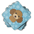 Snowflake Chocolate Brown Poodle Foam Coasters Set of 4 Cup Coasters for Indoor Outdoor, Tabletop Protection, Anti Slip, Mouse pad Material
