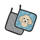 Snowflake Buff Poodle Pot Holder Set of 2 Heat Resistant Quilted Hot Pads 7.5 x 7.5 Inch, Insulated Kitchen Trivets for Cooking & Baking