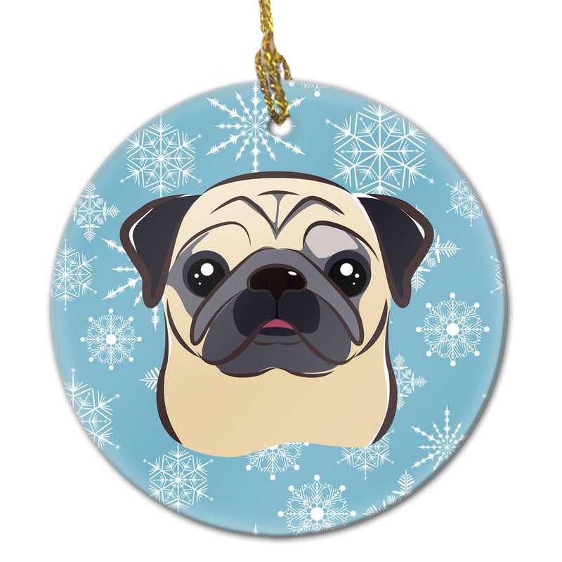 Snowflake Fawn Pug Ornament - Round Ceramic Ornament – Artist-Designed Keepsake Decoration BB1696CO1