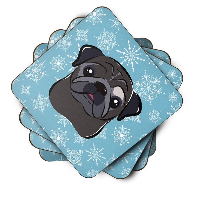 Set of 4 Snowflake Black Pug Foam Coasters BB1697FC