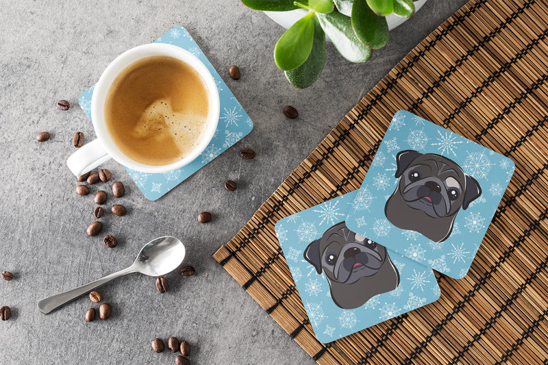 Set of 4 Snowflake Black Pug Foam Coasters BB1697FC