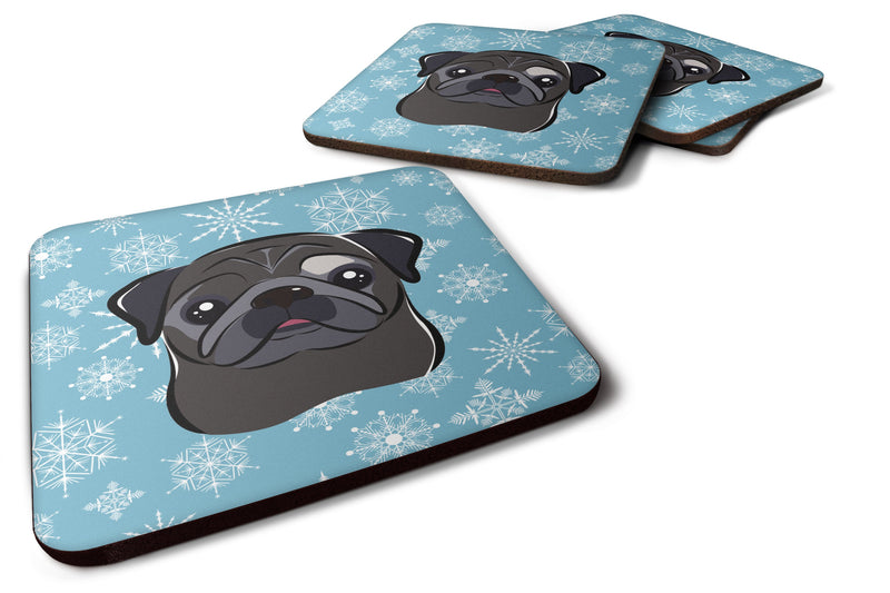 Set of 4 Snowflake Black Pug Foam Coasters BB1697FC