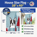 Winter Holiday Boston Terrier House Flag 28x40 Porch Sleeve Pole Decorative Outside Yard Banner Artwork Wall Hanging, Polyester