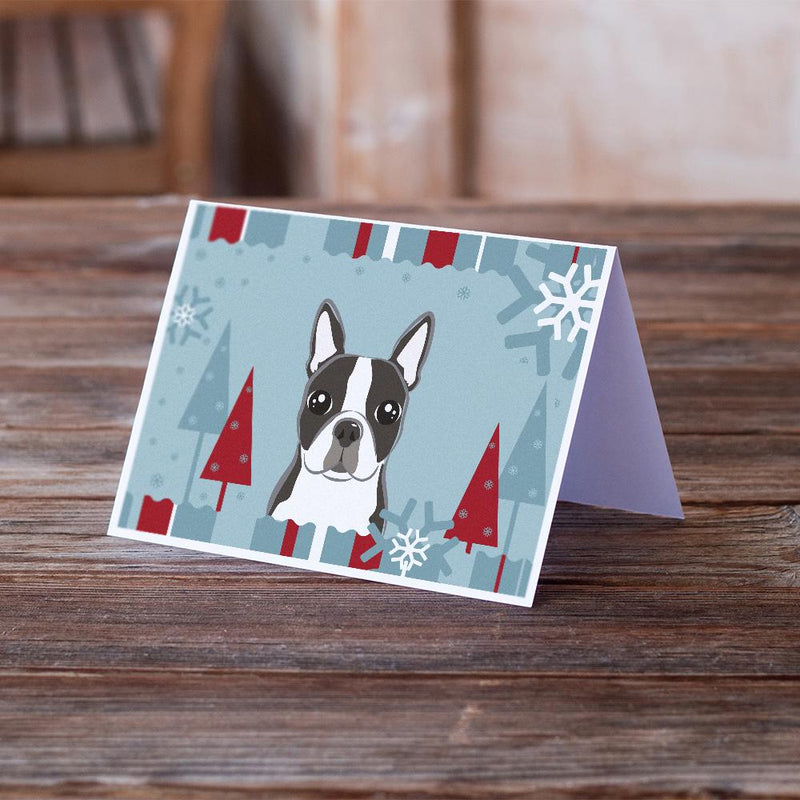 Winter Holiday Boston Terrier Greeting Cards and Envelopes Pack of 8