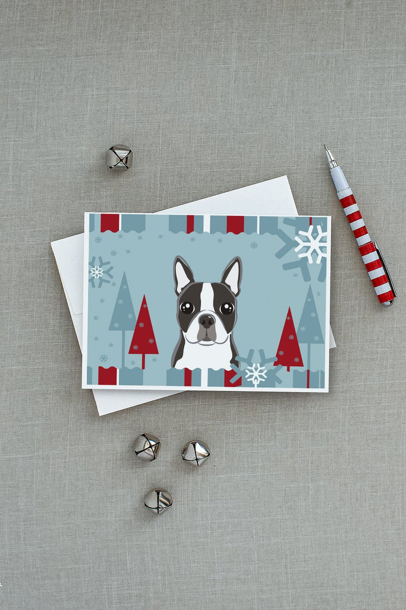 Winter Holiday Boston Terrier Greeting Cards and Envelopes Pack of 8