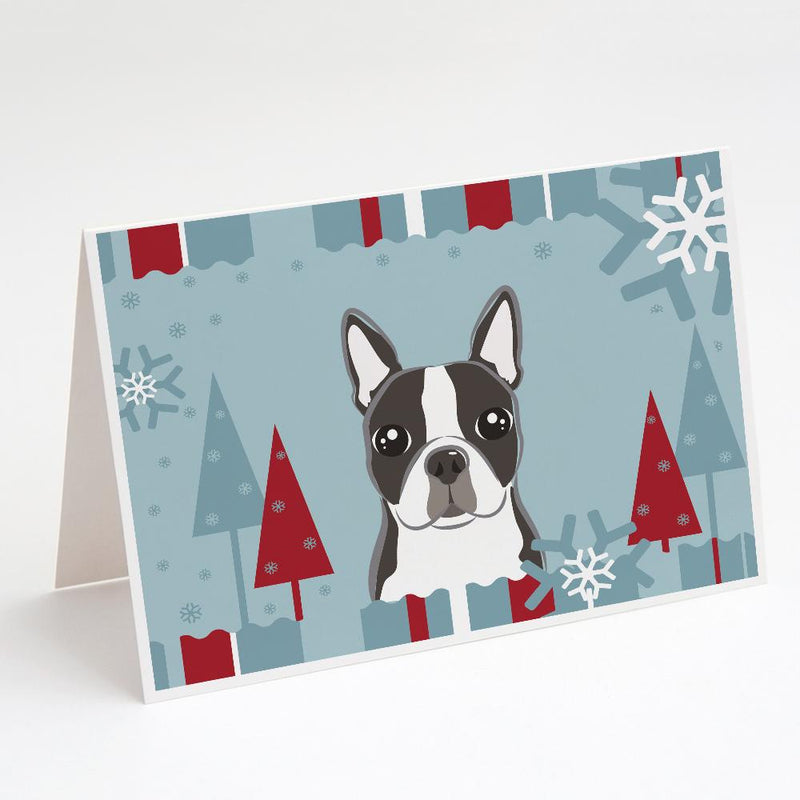 Winter Holiday Boston Terrier Greeting Cards and Envelopes Pack of 8