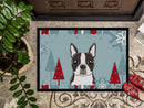 Winter Holiday Boston Terrier Doormat Indoor Outdoor 24H X 36W Front Door Mat Rugs for Entryway, Non Slip Washable Low Pile,