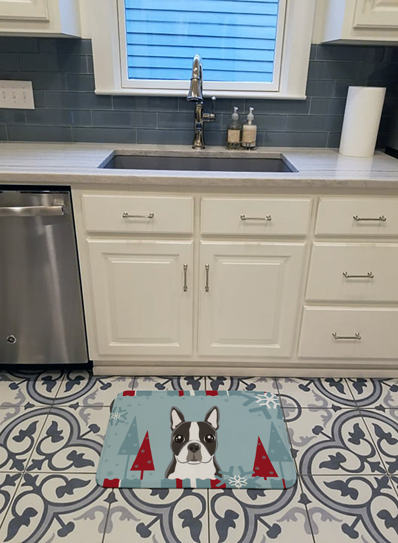 Winter Holiday Boston Terrier Machine Washable Memory Foam Mat BB1699RUG