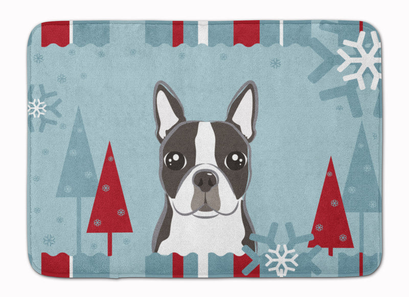 Winter Holiday Boston Terrier Machine Washable Memory Foam Mat BB1699RUG