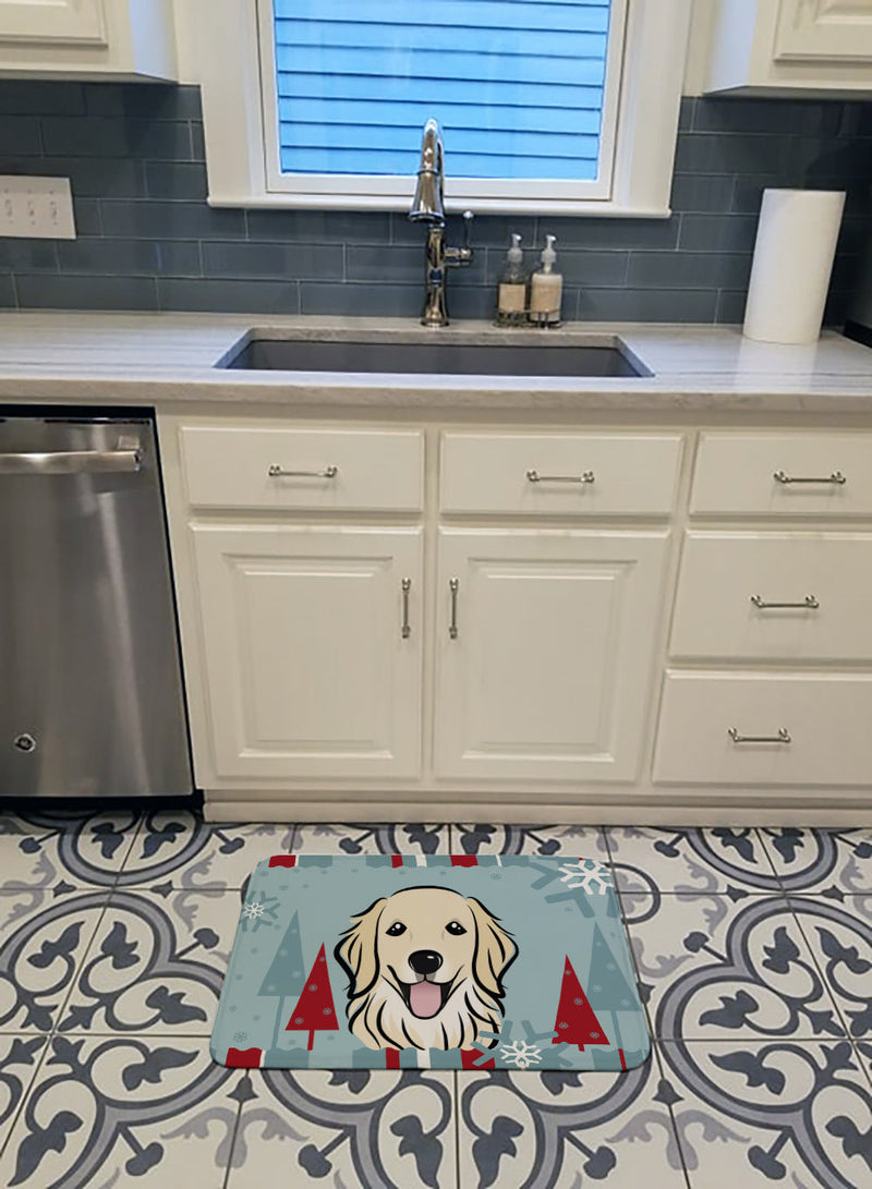 Winter Holiday Golden Retriever Machine Washable Memory Foam Mat BB1701RUG