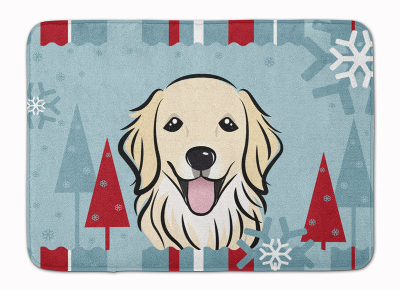 Winter Holiday Golden Retriever Machine Washable Memory Foam Mat BB1701RUG