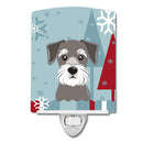 Winter Holiday Schnauzer Ceramic Night Light Compact, UL-Certified, Ideal for Bedroom, Bathroom, Nursery, Hallway, Kitchen, 6x4x3, Multicolor