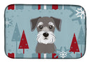 Winter Holiday Schnauzer Dish Drying Mat Absorbent Dish Drying Mat Pad for Kitchen Counter Dish Drainer Mat for Countertop, 14 x 21", Multicolor