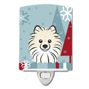 Winter Holiday Pomeranian Ceramic Night Light Compact, UL-Certified, Ideal for Bedroom, Bathroom, Nursery, Hallway, Kitchen, 6x4x3, Multicolor