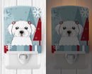 Winter Holiday Maltese Ceramic Night Light Compact, UL-Certified, Ideal for Bedroom, Bathroom, Nursery, Hallway, Kitchen, 6x4x3, Multicolor