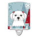Winter Holiday Maltese Ceramic Night Light Compact, UL-Certified, Ideal for Bedroom, Bathroom, Nursery, Hallway, Kitchen, 6x4x3, Multicolor