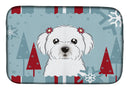 Winter Holiday Maltese Dish Drying Mat Absorbent Dish Drying Mat Pad for Kitchen Counter Dish Drainer Mat for Countertop, 14 x 21", Multicolor