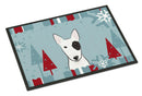 Winter Holiday Bull Terrier Doormat Indoor Outdoor 18H X 27W Front Door Mat Rugs for Entryway, Non Slip Washable