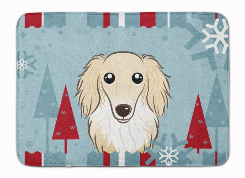 Winter Holiday Longhair Creme Dachshund Machine Washable Memory Foam Mat BB1708RUG