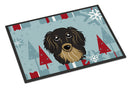 Winter Holiday Longhair Black and Tan Dachshund Doormat Indoor Outdoor 24H X 36W Front Door Mat Rugs for Entryway, Non Slip Washable Low Pile,