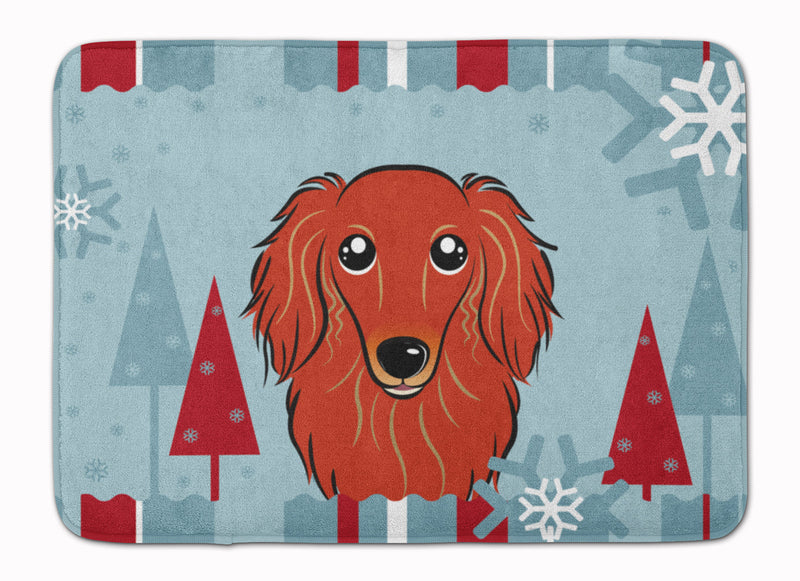 Winter Holiday Longhair Red Dachshund Machine Washable Memory Foam Mat BB1710RUG