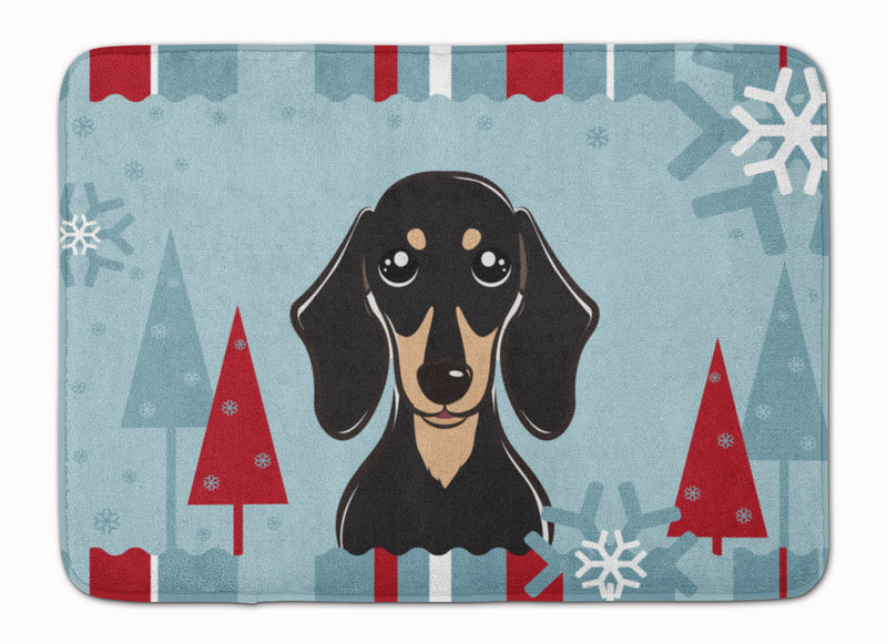 Winter Holiday Smooth Black and Tan Dachshund Machine Washable Memory Foam Mat BB1711RUG