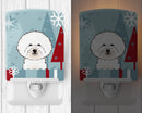 Winter Holiday Bichon Frise Ceramic Night Light Compact, UL-Certified, Ideal for Bedroom, Bathroom, Nursery, Hallway, Kitchen, 6x4x3, Multicolor