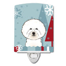Winter Holiday Bichon Frise Ceramic Night Light Compact, UL-Certified, Ideal for Bedroom, Bathroom, Nursery, Hallway, Kitchen, 6x4x3, Multicolor