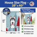 Winter Holiday Alaskan Malamute House Flag 28x40 Porch Sleeve Pole Decorative Outside Yard Banner Artwork Wall Hanging, Polyester
