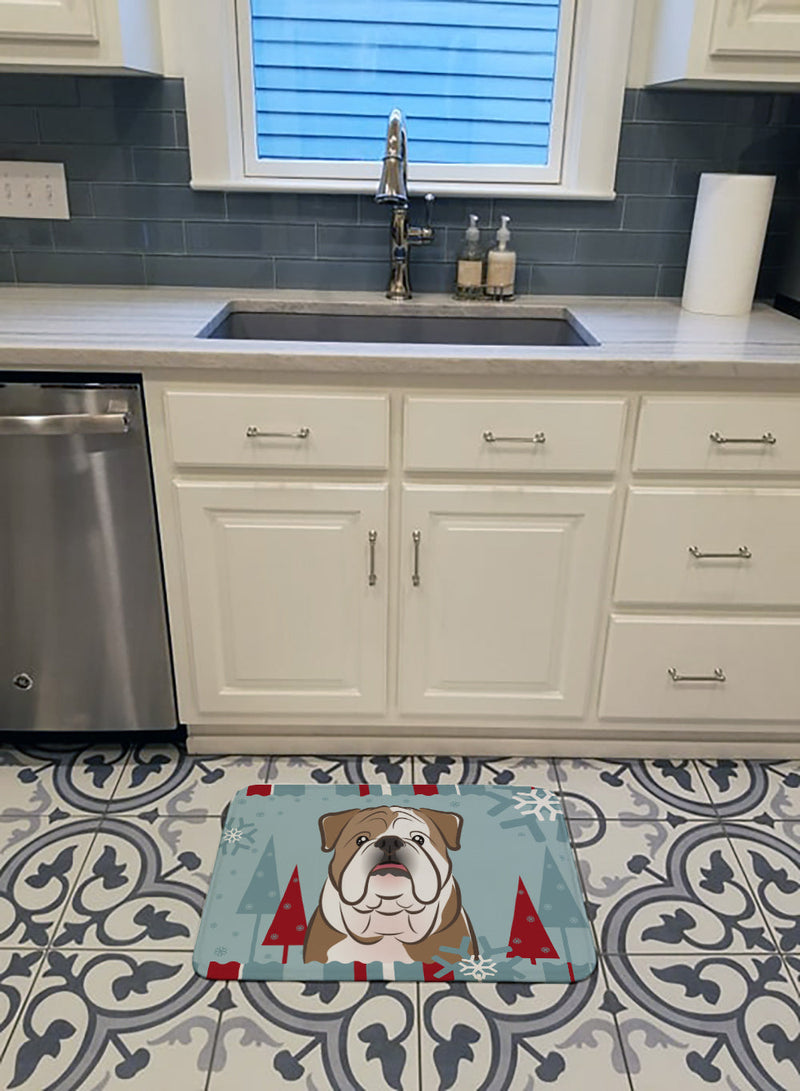 Winter Holiday English Bulldog  Machine Washable Memory Foam Mat BB1715RUG