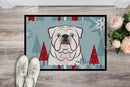 Winter Holiday White English Bulldog  Doormat Indoor Outdoor 24H X 36W Front Door Mat Rugs for Entryway, Non Slip Washable Low Pile,