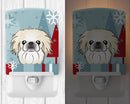 Winter Holiday Pekingese Ceramic Night Light Compact, UL-Certified, Ideal for Bedroom, Bathroom, Nursery, Hallway, Kitchen, 6x4x3, Multicolor