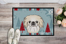Winter Holiday Pekingese Doormat Indoor Outdoor 24H X 36W Front Door Mat Rugs for Entryway, Non Slip Washable Low Pile,
