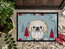 Winter Holiday Pekingese Doormat Indoor Outdoor 24H X 36W Front Door Mat Rugs for Entryway, Non Slip Washable Low Pile,