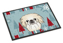 Winter Holiday Pekingese Doormat Indoor Outdoor 24H X 36W Front Door Mat Rugs for Entryway, Non Slip Washable Low Pile,