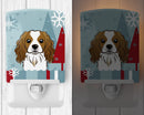 Winter Holiday Cavalier Spaniel Ceramic Night Light Compact, UL-Certified, Ideal for Bedroom, Bathroom, Nursery, Hallway, Kitchen, 6x4x3, Multicolor