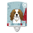 Winter Holiday Cavalier Spaniel Ceramic Night Light Compact, UL-Certified, Ideal for Bedroom, Bathroom, Nursery, Hallway, Kitchen, 6x4x3, Multicolor