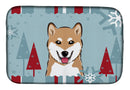 Winter Holiday Shiba Inu Dish Drying Mat Absorbent Dish Drying Mat Pad for Kitchen Counter Dish Drainer Mat for Countertop, 14 x 21", Multicolor