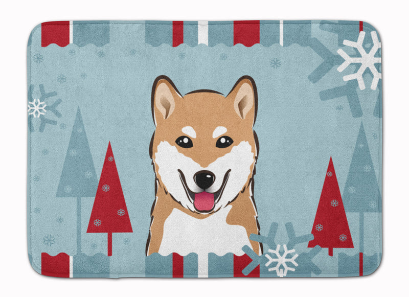 Winter Holiday Shiba Inu Machine Washable Memory Foam Mat BB1721RUG