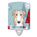 Winter Holiday Borzoi Ceramic Night Light Compact, UL-Certified, Ideal for Bedroom, Bathroom, Nursery, Hallway, Kitchen, 6x4x3, Multicolor