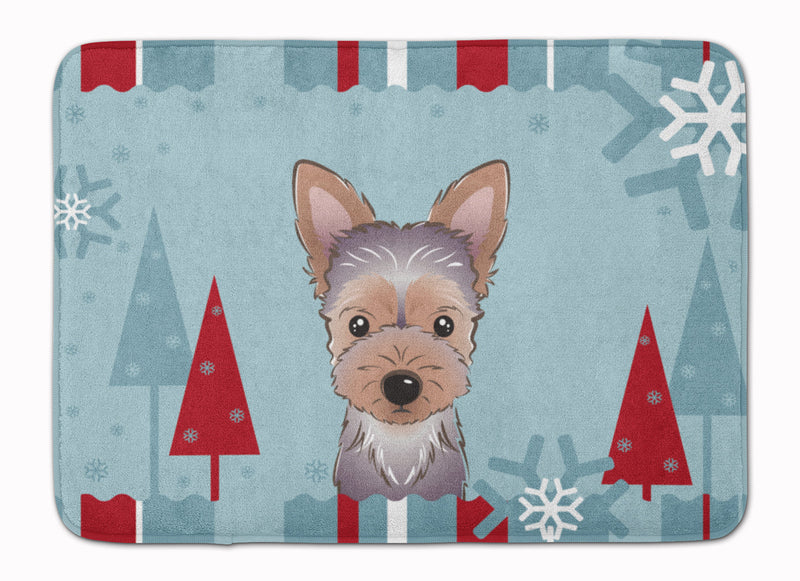 Winter Holiday Yorkie Puppy Machine Washable Memory Foam Mat BB1728RUG