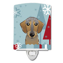 Winter Holiday Wirehaired Dachshund Ceramic Night Light Compact, UL-Certified, Ideal for Bedroom, Bathroom, Nursery, Hallway, Kitchen, 6x4x3, Multicolor