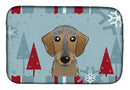 Winter Holiday Wirehaired Dachshund Dish Drying Mat Absorbent Dish Drying Mat Pad for Kitchen Counter Dish Drainer Mat for Countertop, 14 x 21", Multicolor