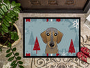 Winter Holiday Wirehaired Dachshund Doormat Indoor Outdoor 24H X 36W Front Door Mat Rugs for Entryway, Non Slip Washable Low Pile,