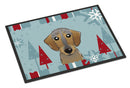 Winter Holiday Wirehaired Dachshund Doormat Indoor Outdoor 24H X 36W Front Door Mat Rugs for Entryway, Non Slip Washable Low Pile,
