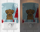 Winter Holiday Chocolate Labrador Ceramic Night Light Compact, UL-Certified, Ideal for Bedroom, Bathroom, Nursery, Hallway, Kitchen, 6x4x3, Multicolor
