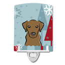 Winter Holiday Chocolate Labrador Ceramic Night Light Compact, UL-Certified, Ideal for Bedroom, Bathroom, Nursery, Hallway, Kitchen, 6x4x3, Multicolor