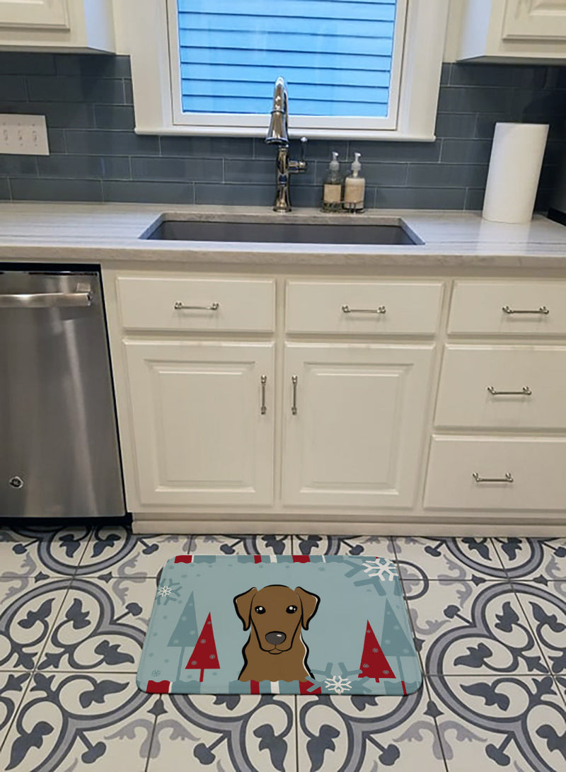 Winter Holiday Chocolate Labrador Machine Washable Memory Foam Mat BB1730RUG